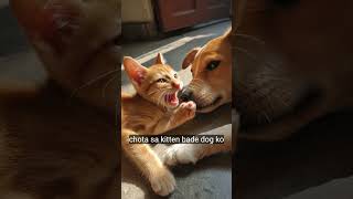 kitten playing with dog #cats #yshorts