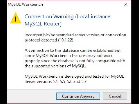 Removing connection  warnings from mysql workbench