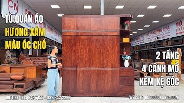 Tủ Quần Áo Gỗ Hương Xám Màu Óc Chó - 2 Tầng 4 Cánh Kèm Kệ Góc | Đồ Gỗ Cường Nga