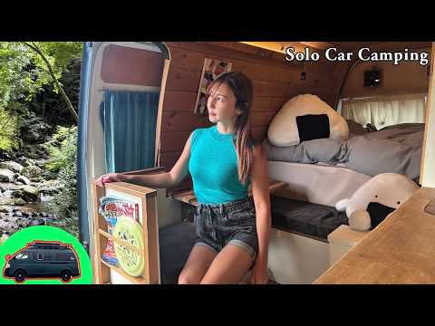 女ひとり山奥で静かに過ごすハイエース車中泊...グレードアップした車内で快適に暮らす/car camping