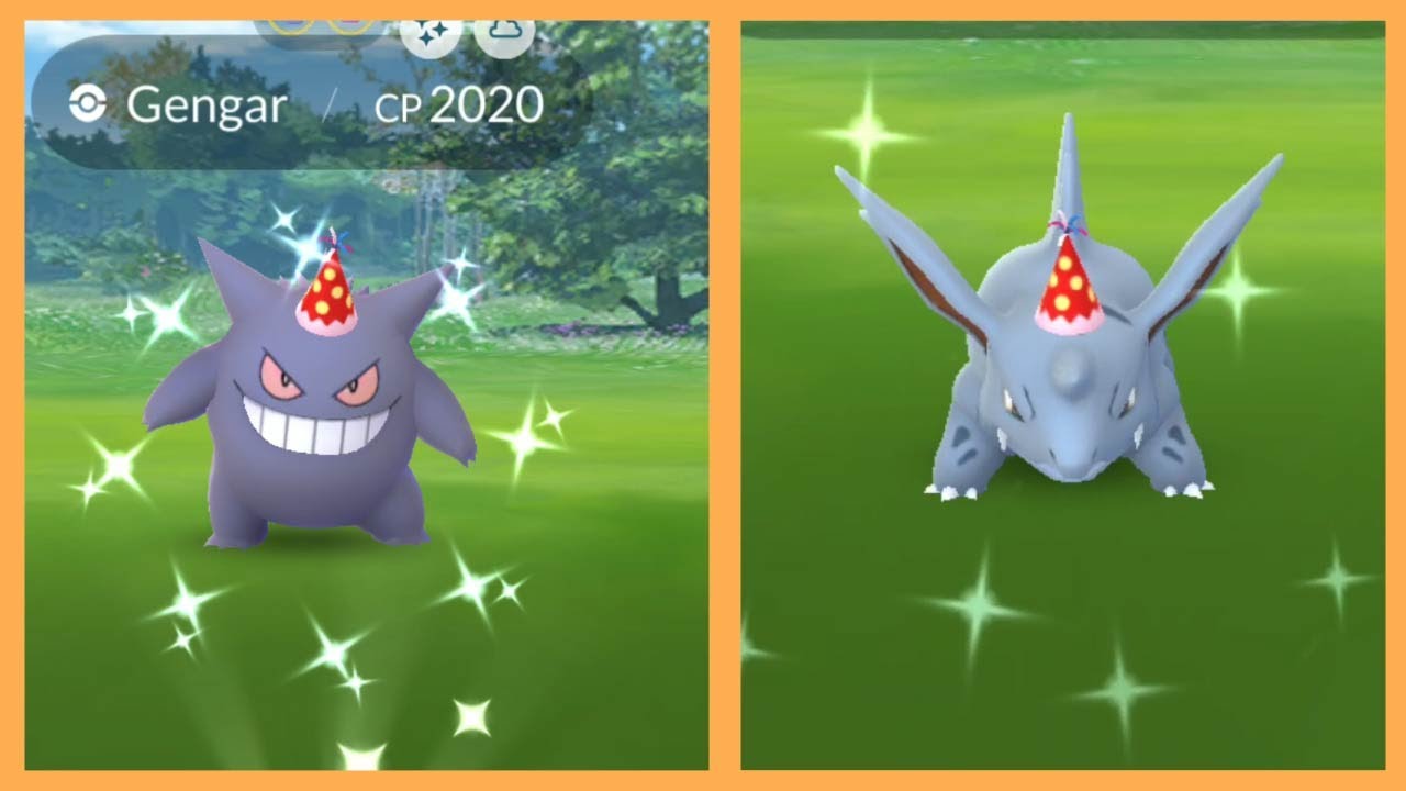 The struggle to find a shiny Gengar and Nidorino in a party hat