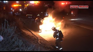 Pre Arrival LACoFD E150 E73 Auto Fire 14 Freeway In Santa Clarita