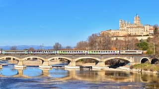 Les trains d&#39;une journée d&#39;hiver entre Narbonne et Béziers