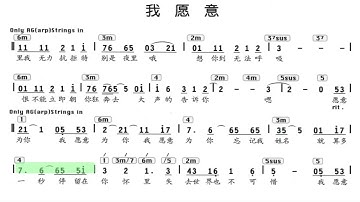 我愿意/我願意 G调伴奏 (加小节指示，供参考）I am willing to - instrumental in G with measure marks