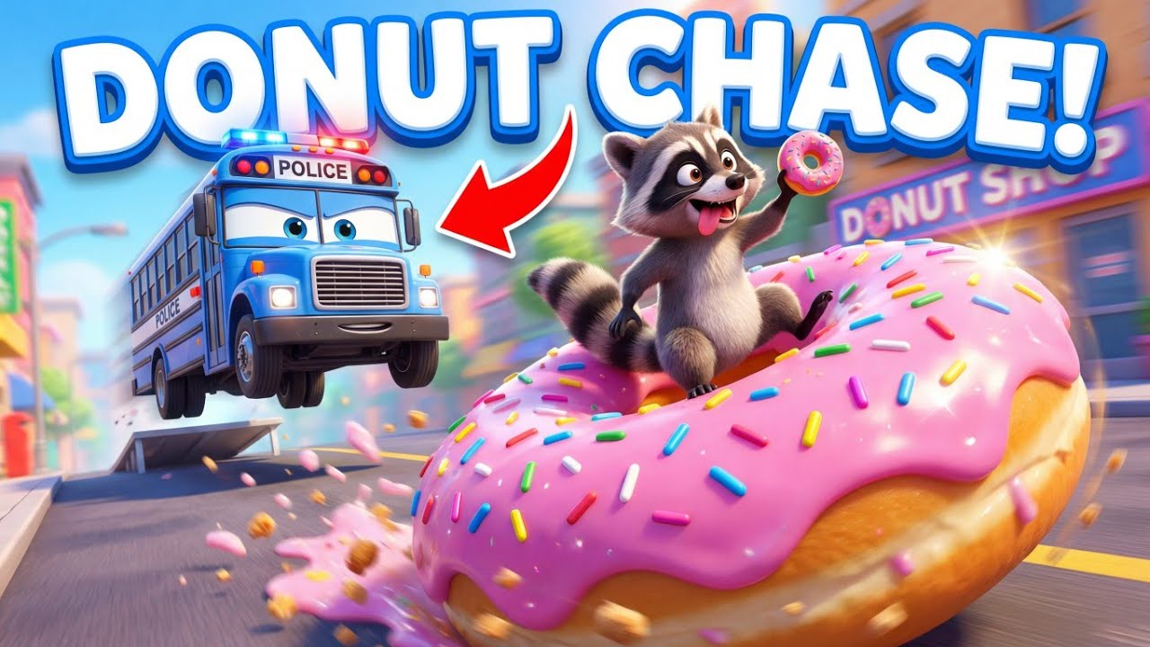 POLICE CAR CHASE! 🚓🍩 Giant Donut & Raccoon Thief | Happy Bus