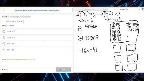 Khan Academy 7th grade Expressions Combining like terms with negative coefficients and districution