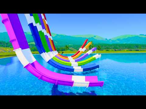 0° vs 60° Drop Down Water Slides Jump Challenge - Planet Coaster 2