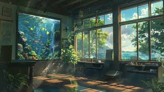 FALL ASLEEP IN 10 MINS 🐠 Sun-drenched Library with Giant Aquarium | Cozy Ghibli Sleep Story