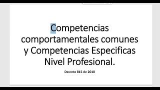 1. Competencias Comportamentales Comunes y Profesionales Decreto 815 de 2018
