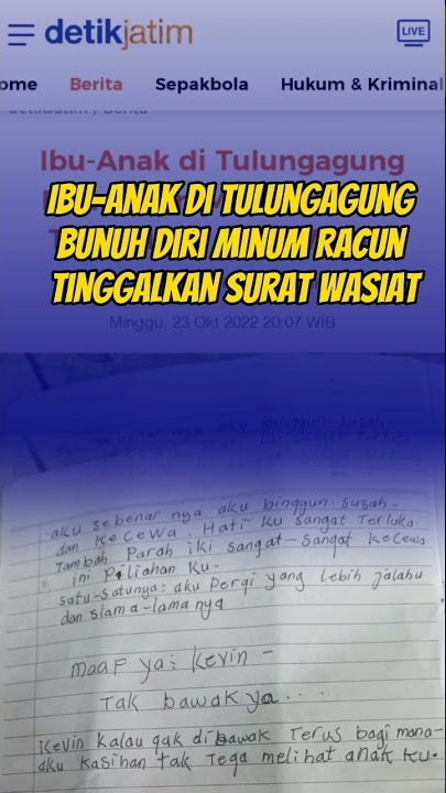 Ibu-Anak di Tulungagung Bunuh Diri Minum Racun Tinggalkan Surat Wasiat