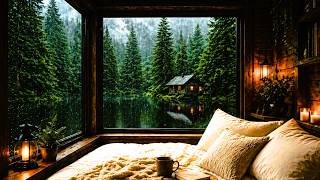 Rainy Cabin by the Lake | Window View &amp; Calm Rain for Deep Relaxation