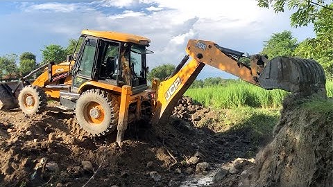 JCB Backhoe 3DX Super Machine Making A Bridge Foundation - JCB Dozer Working Village Road