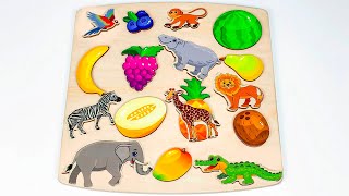 Learn Animals with Fruits Puzzle - Monkey, Apple, Lion, Banana | Preschool Toddler Learning For Kids