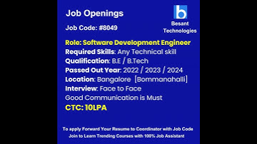 Technical Skill Job Openings|Join & Get Placements|Besant Technologies #shorts #ytshorts #viral #job
