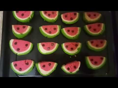 HOME MADE WATERMELON COOKIES.COLOURFUL COOKIES. BY ARCHANA JAIN THE QUEEN OF KITCHEN