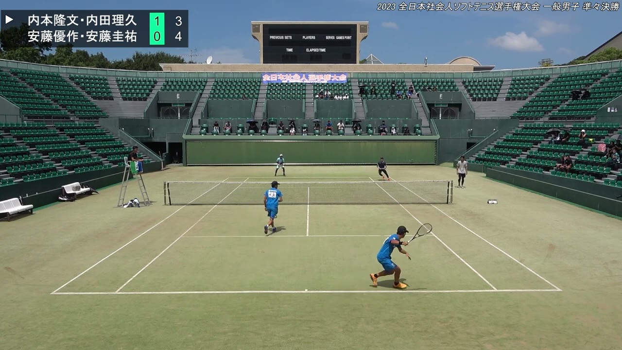 2023年 全日本社会人ソフトテニス選手権大会 一般男子 準々決勝 内本隆文・内田理久(広島 NTT西日本) 対 安藤優作・安藤圭祐(東京 東京ガス・愛知 東邦ガス)