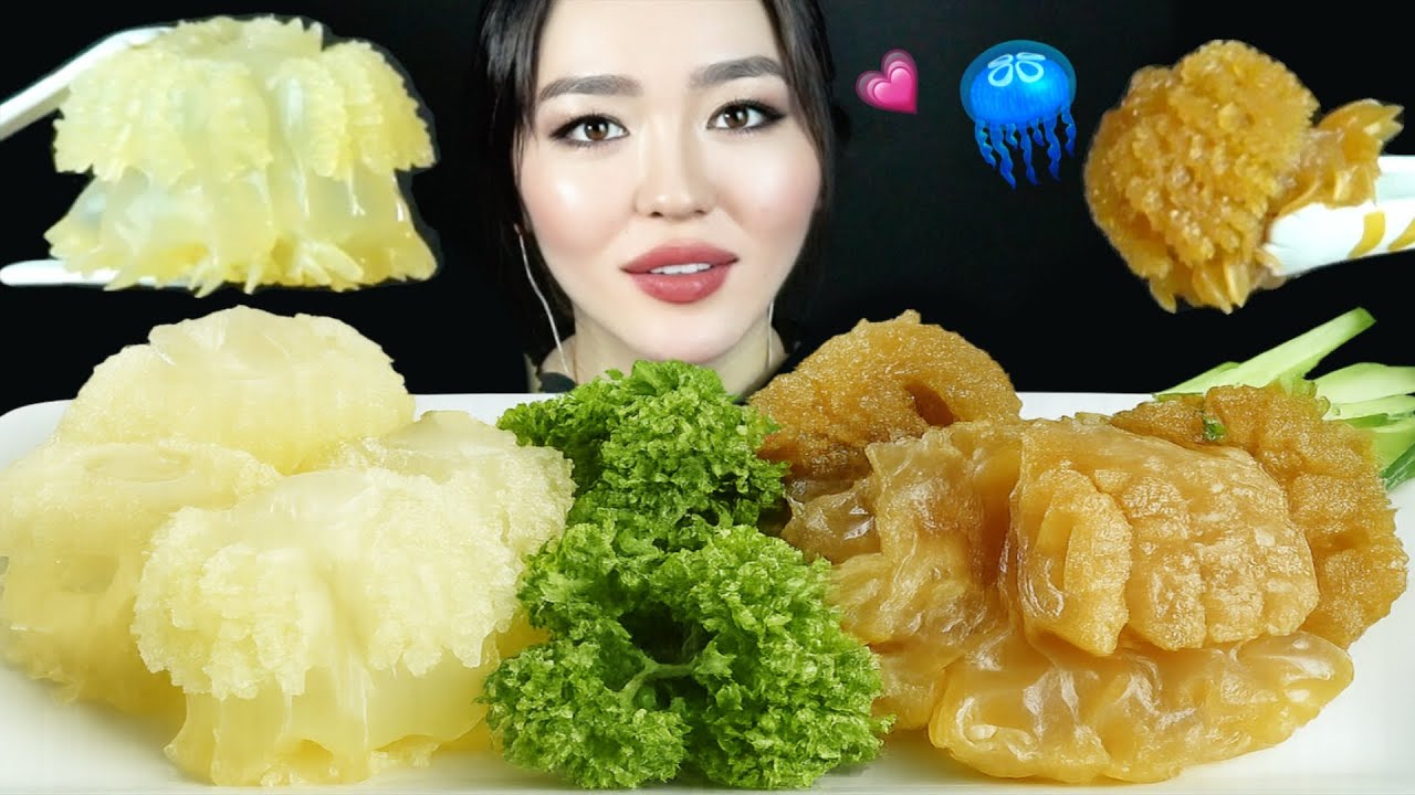 ASMR: Звуки поедания сырой медузы🪼 | Русские Субтитры | Mukbang