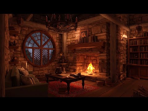 Cozy Hut Ambience - Gentle Night Rain & Fireplace