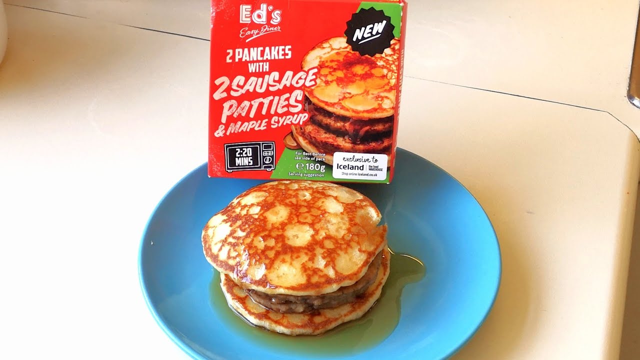 Ed's Easy Diner 2 Pancakes with 2 Sausage Patties & Maple Syrup New