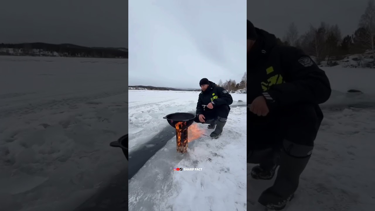 Man Builds a Spinning Ice Platform on a Frozen Lake 