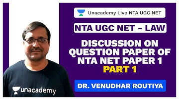 Discussion on Question paper of NTA NET paper 1-Part 1 | Law | Dr. Venudhar | Unacademy Live