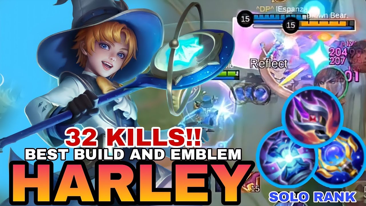 32 УБИЙСТВА!!! × ЛУЧШАЯ СБОРКА И ЭМБЛЕМА ХАРЛИ | ГЕЙМПЛЕЙ ХАРЛИ СОЛО-РАНГА | МОБИЛЬНЫЕ ЛЕГЕНДЫ