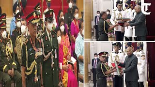 President confers Honorary Rank of General of Indian Army on Nepal Army chief Gen Prabhu Ram Sharma