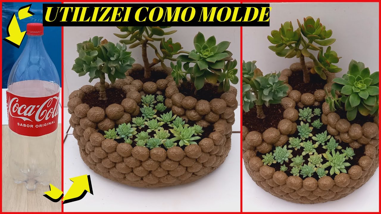 VASO DE CIMENTO E ISOPOR FEITO COM GARRAFA PET ,,cement and styrofoam vase made with pet bottle