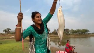 traditional hook fishing by to girl village !new fishing video#munjufishingtv#