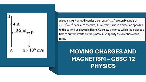 A long straight wire AB carries a current of 4 A. A proton P travels at 4 x 10° ms parallel to the