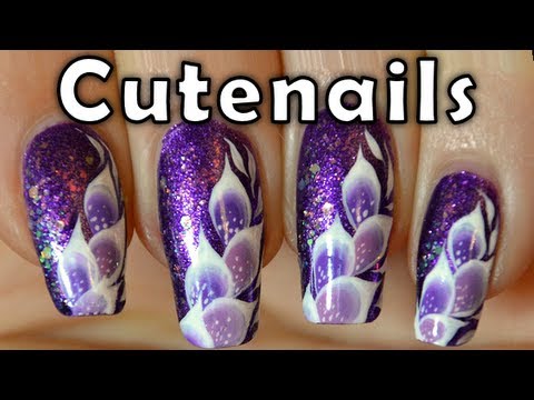 One stroke exotic feathers nail art tutorial by cute nails - YouTube