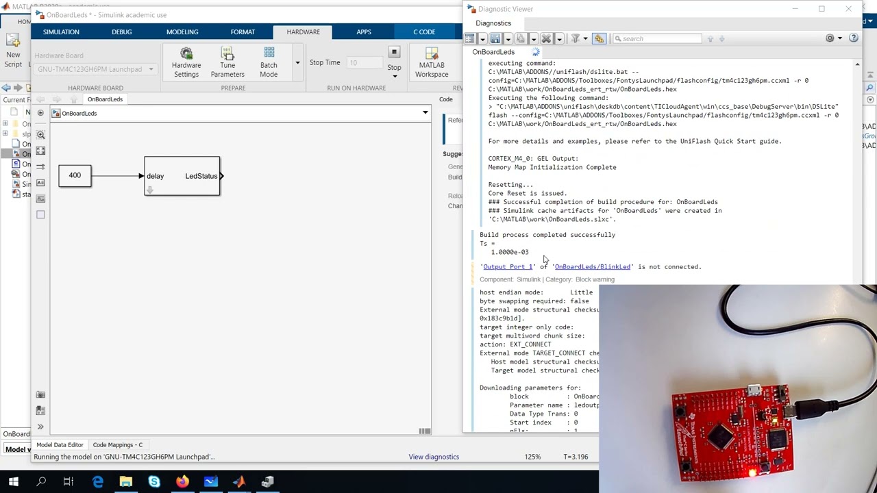 Testing Simulink with TI Lanchpad board.