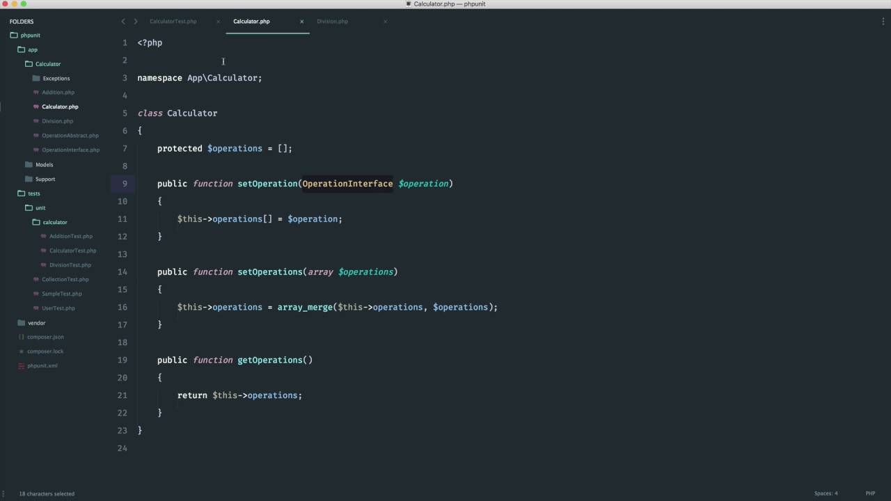 Unit testing with PHPUnit: Testing a Calculator: Finishing up (10/10 ...