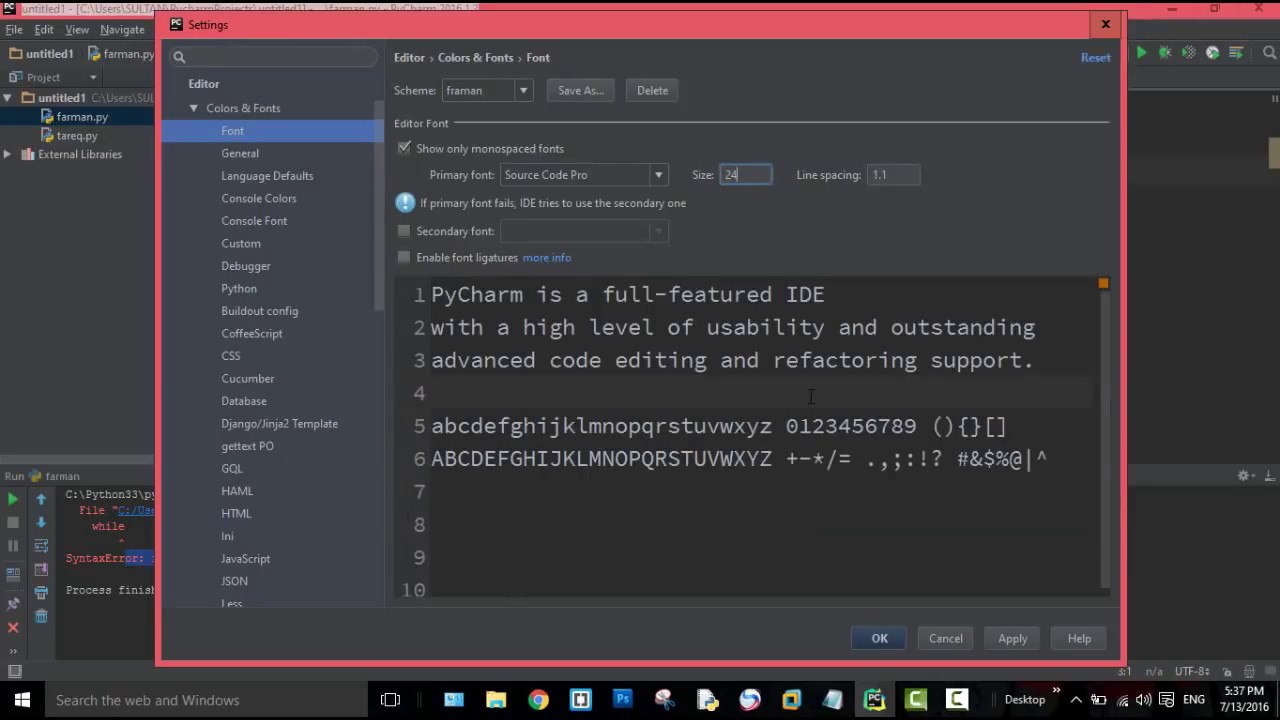 How To Change Color  Font Size In Pycharm