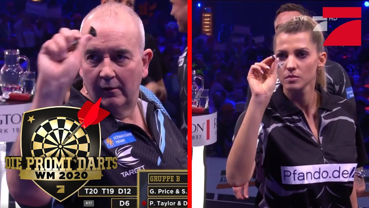 Sarah Harrison and Gerwyn Price vs Phil Taylor and Daniel Boschmann Promi Darts WM 2020 ProSieben