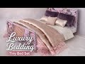 ✨ Tiny Luxury Bedding Tutorial | 1:12 Miniature Bed With Velvet Pillows &amp; Satin Cover