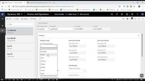 D365 General Ledger Date Intervals setup