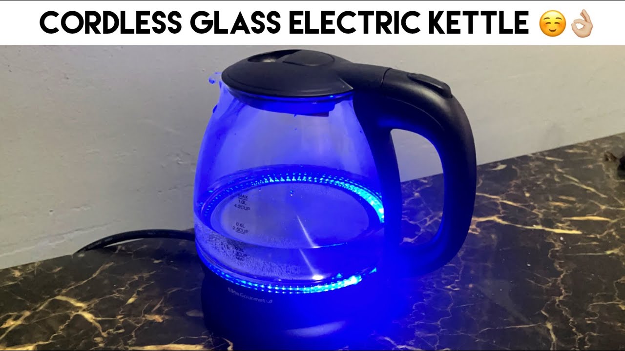 Elite Gourmet EKT1001 Electric BPA-Free Glass Kettle, Cordless 360° Base,  1L
