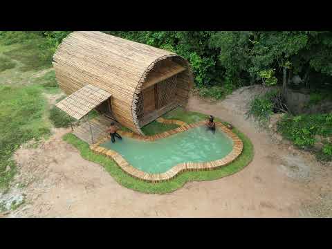 Doğada Bambudan yaratıcı ev ve havuz yapımı