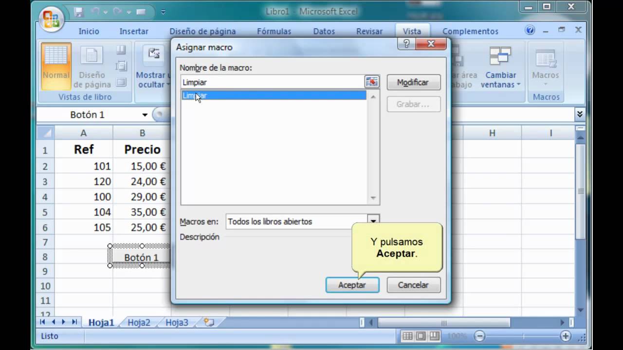 Excel 2007. . Asociar una macro a un botón. - YouTube