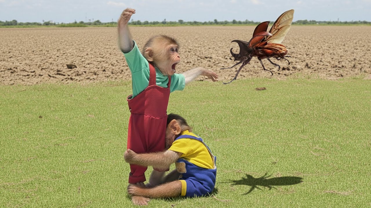 Monkey Bon protects Moon from the attacking bug! 🐒