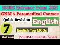 SSUHS Entrance exam 2025 English important expected mcqs GNM Paramedical Courses pharmacy nursing