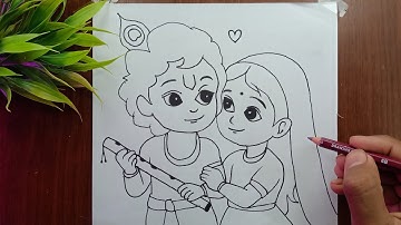 Radha and Krishna simple pencil outline drawing step by step‎⁨ @RishavArts17   