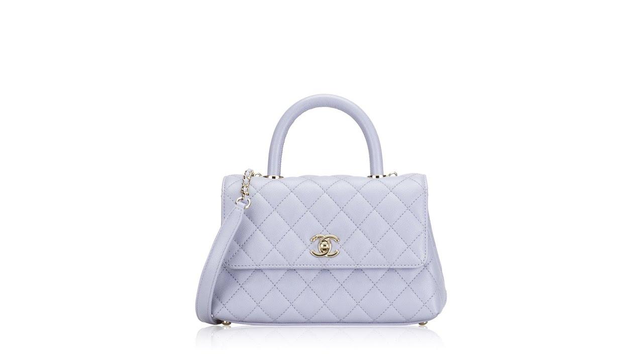 Chanel Coco Handle 20A Lilac Quilted Caviar with light gold hardware