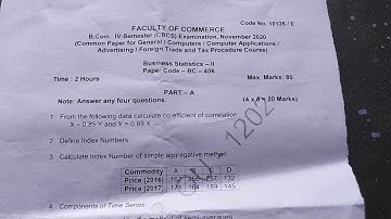Business statistics-II, B.com 4th sem 2020 question paper,Osmania university.