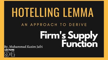 Hotelling Lemma and Firms Supply Function