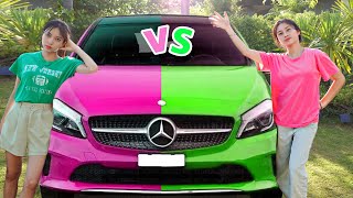 ใช้ชีวิตบนรถ 24 ชั่วโมง สีเขียว vs สีชมพู | ใยบัว Fun Family