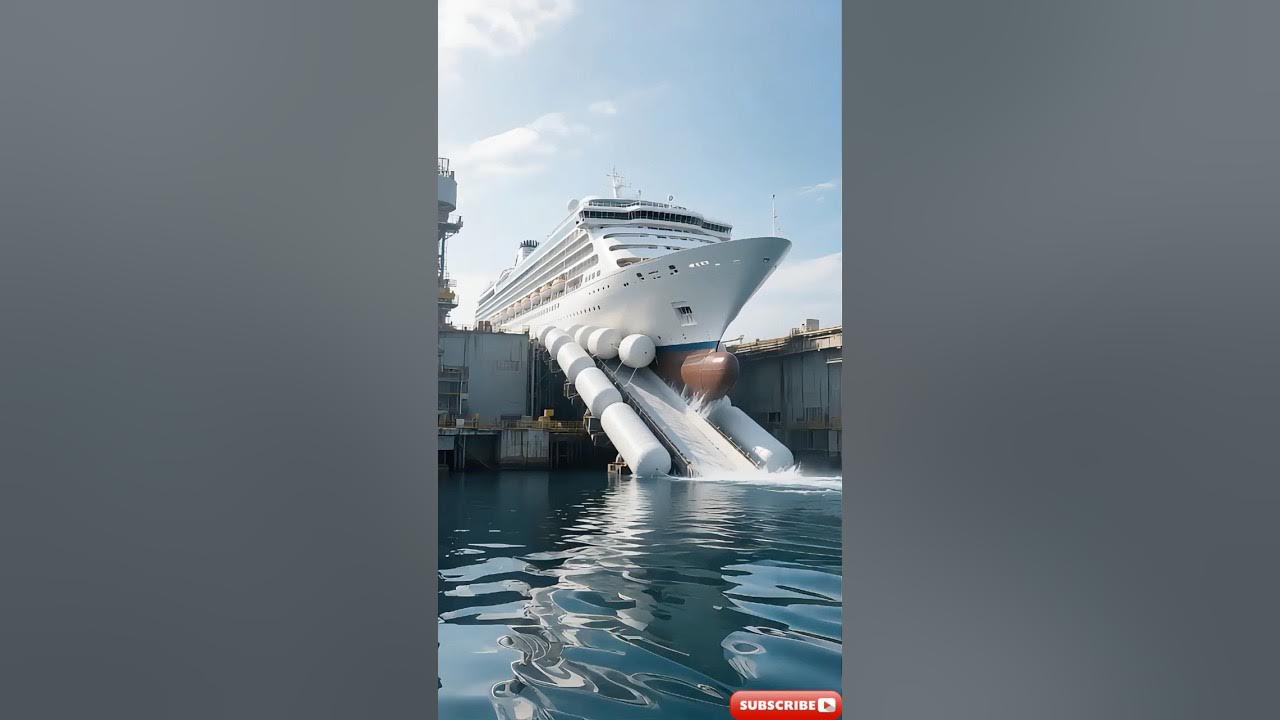 Giant White Liner Plunges into Water—Mega Splash Moment! #ShipLaunch #DryDock Giant White Liner Plunges into Water—Mega Splash Moment! #ShipLaunch #DryDock