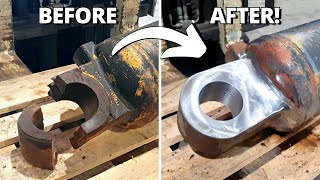 Replacing BROKEN Eye & Repair CRACKED Cylinder for D10 Dozer Machining, Welding, Milling