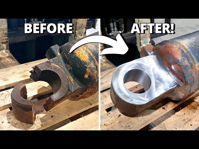 Replacing BROKEN Eye & Repair CRACKED Cylinder for D10 Dozer | Machining, Welding, Milling class=